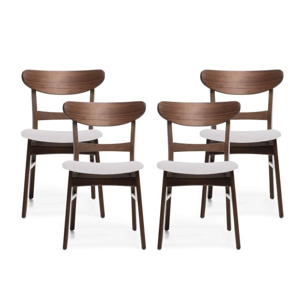 Home Idalia Mid-century Modern Dining Chairs (Set of 4) by  Home, Light Beige, Walnut