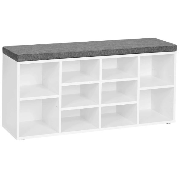Shoe Bench with Cushion, Storage Bench with Padded Seat, Entryway Bench, White and Gray ULHS10WT