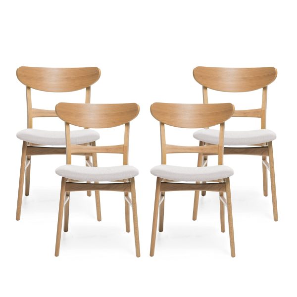 Home Idalia Mid-century Modern Dining Chairs (Set of 4) by  Home, Light Beige + Natural Oak