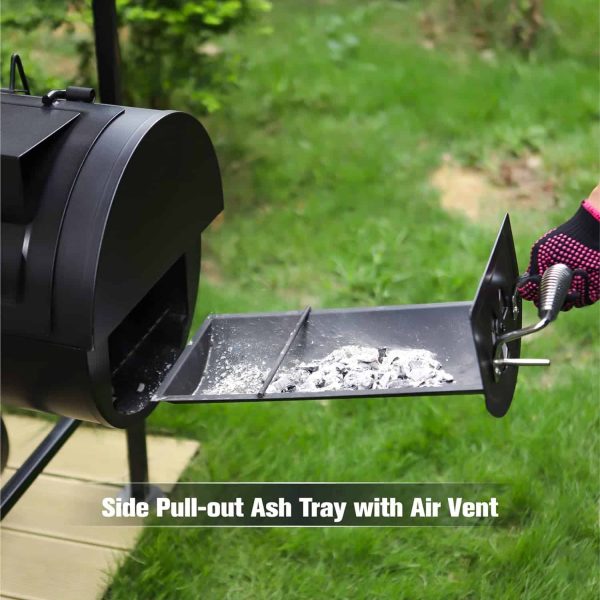 MFSTUDIO Heavy Duty Smoker, X-Large Charcoal Grill with Offset Smoker, 942 sq.in. Cooking Area, Black - Image 8