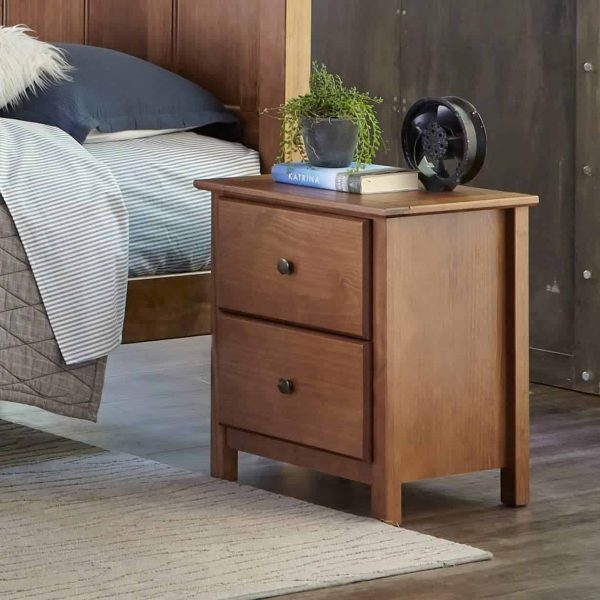 Shaker 2-Drawer Bedside Nightstand, Solid Wood with Walnut Finish