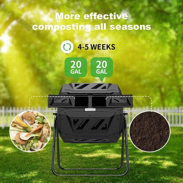 Compost Tumbler Bin Composter Dual Chamber 43 Gallon (Bundled with Pearson s Gardening Gloves) - Image 3