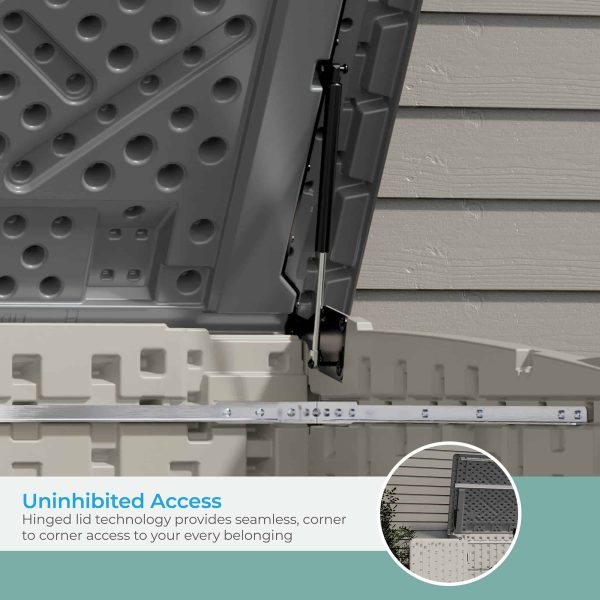 Suncast 5.9 ft. x 3.7 ft Horizontal Stow-Away Storage Shed   Natural Wood-like Outdoor Storage for Trash Cans and Yard Tools - Image 4