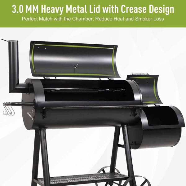 MFSTUDIO Heavy Duty Smoker, X-Large Charcoal Grill with Offset Smoker, 942 sq.in. Cooking Area, Black - Image 3
