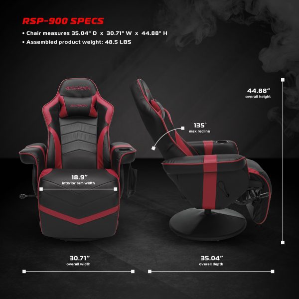 RESPAWN 900 Gaming Recliner   Reclining Gaming Chair with Footrest, Gaming Chair Recliner, Red - Image 7