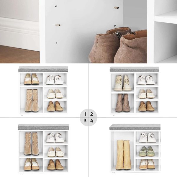 Shoe Bench with Cushion, Storage Bench with Padded Seat, Entryway Bench, White and Gray ULHS10WT - Image 7