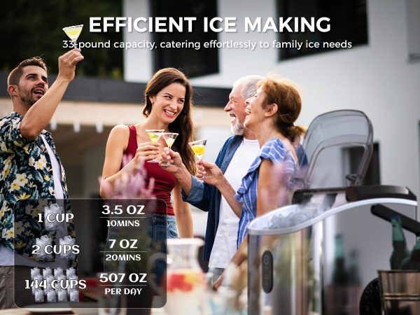 ecozy Nugget Ice Maker Countertop   Chewable Pellet Ice Cubes, 33 lbs Daily Output, Stainless Steel Housing, Silver - Image 6
