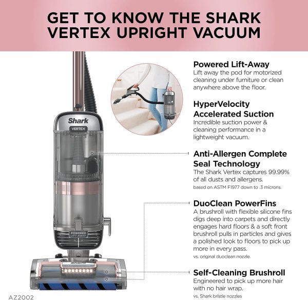 AZ2002 Vertex Powered Lift-Away Upright Vacuum, Silver/Rose Gold - Image 6