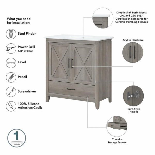 Furniture Key West 32W Bathroom Vanity with Sink in Driftwood Gray - Image 3