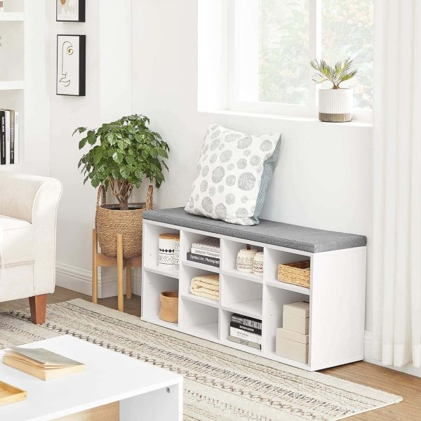 Shoe Bench with Cushion, Storage Bench with Padded Seat, Entryway Bench, White and Gray ULHS10WT - Image 4