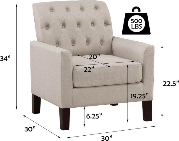 Rosevera Keene Living Room Modern Arm Chair, Textile Beige - Image 3