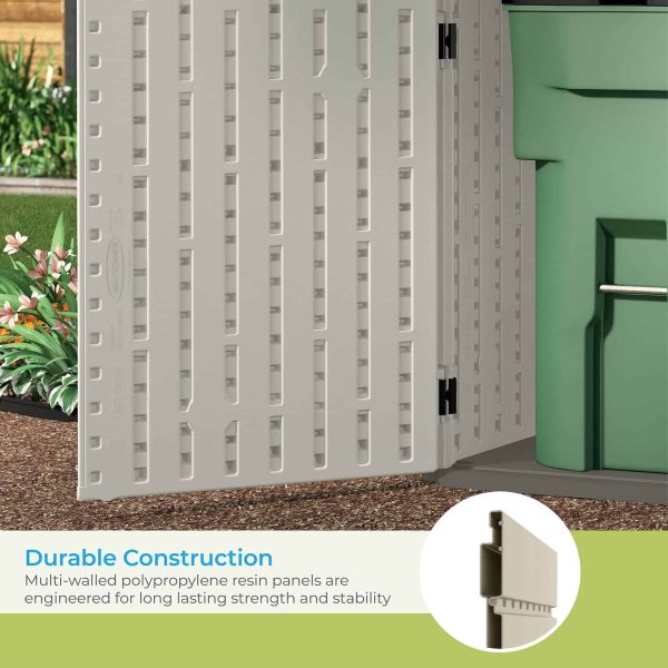 Suncast 5.9 ft. x 3.7 ft Horizontal Stow-Away Storage Shed   Natural Wood-like Outdoor Storage for Trash Cans and Yard Tools - Image 6