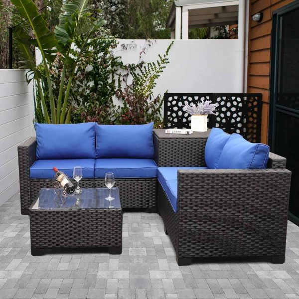 Outdoor PE Wicker Furniture Set 4 Piece Patio Black Rattan Sectional Loveseat Couch Set Conversation Sofa - Image 7