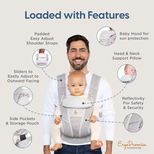 Ergobaby All Carry Positions Breathable Mesh Baby Carrier with Enhanced Lumbar Support   Airflow (7-45 Lb), Omni Breeze, Pearl Grey - Image 7