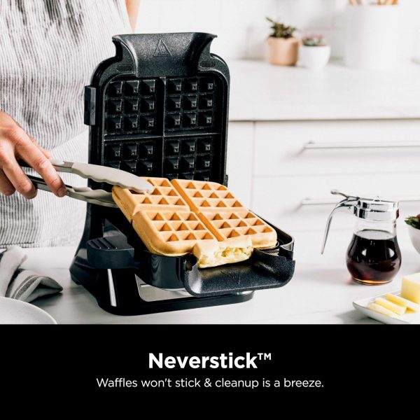 BW1001 NeverStick PRO Belgian Waffle Maker, Vertical Design, 5 Shade Settings, Black   Silver - Image 7