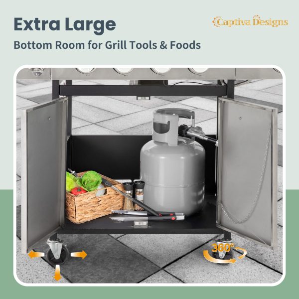 Captiva Designs 4-Burner Propane Gas BBQ Grill with Side Burner   Porcelain-Enameled Cast Iron Grates - Image 3
