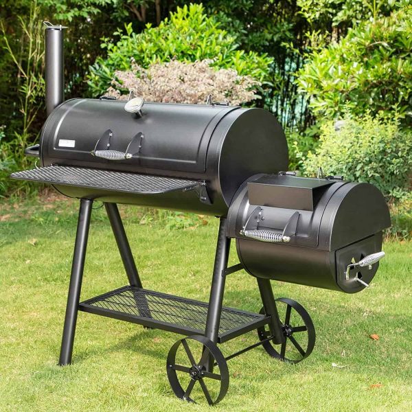 MFSTUDIO Heavy Duty Smoker, X-Large Charcoal Grill with Offset Smoker, 942 sq.in. Cooking Area, Black