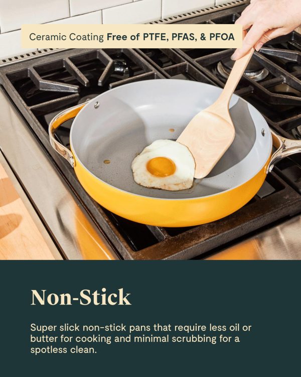 Caraway Nonstick Ceramic Cookware Set (12 Piece) Pots, Pans, 3 Lids and Kitchen Storage   Cream - Image 4