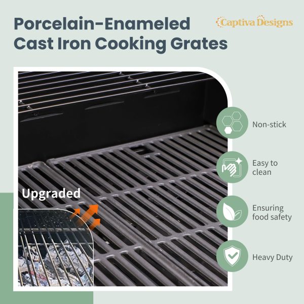 Captiva Designs 4-Burner Propane Gas BBQ Grill with Side Burner   Porcelain-Enameled Cast Iron Grates - Image 6