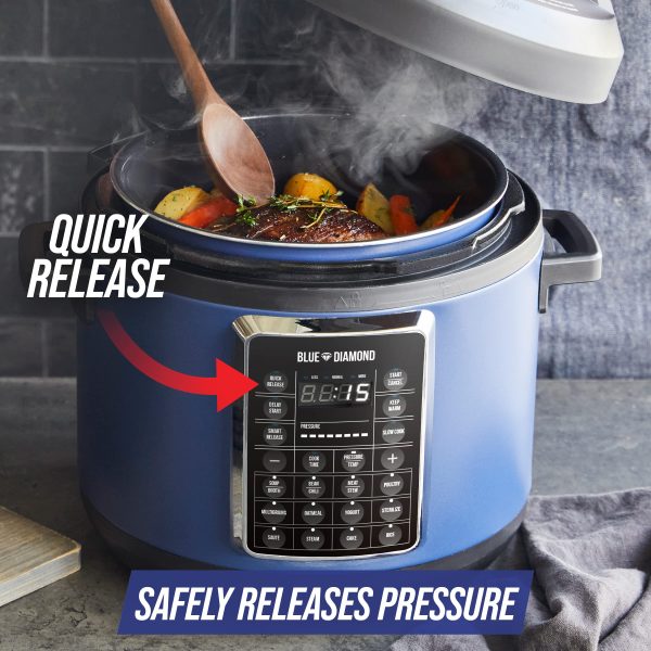 Blue Diamond Ceramic Nonstick, 16-in-1 6QT Electric Pressure Cooker, Dishwasher Safe Pot, PFAS-Free, Blue - Image 6