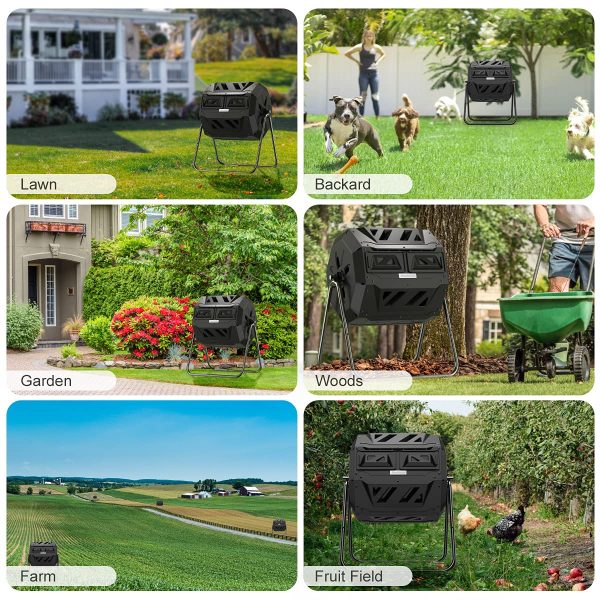 Compost Tumbler Bin Composter Dual Chamber 43 Gallon (Bundled with Pearson s Gardening Gloves) - Image 2