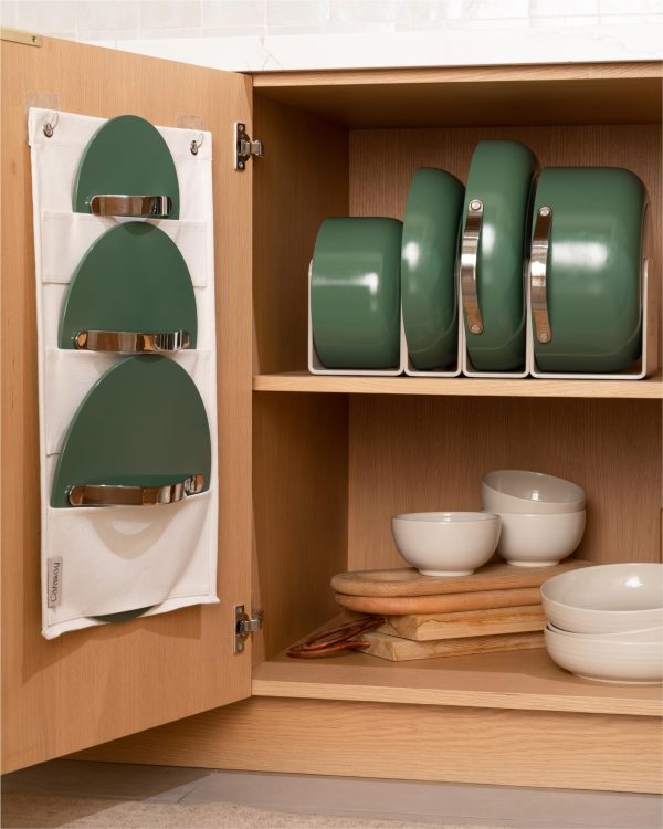 Caraway Nonstick Ceramic Cookware Set (12 Piece) Pots, Pans, 3 Lids and Kitchen Storage   Cream - Image 2