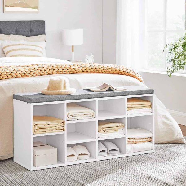 Shoe Bench with Cushion, Storage Bench with Padded Seat, Entryway Bench, White and Gray ULHS10WT - Image 5