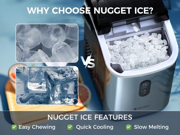 ecozy Nugget Ice Maker Countertop   Chewable Pellet Ice Cubes, 33 lbs Daily Output, Stainless Steel Housing, Silver - Image 4
