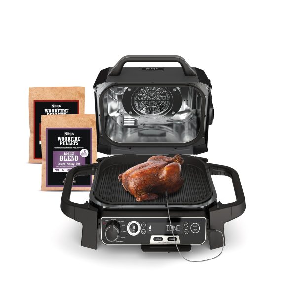 OG751BRN Woodfire Pro 7-in-1 Grill   Smoker   Portable Electric Outdoor Grill, Grey