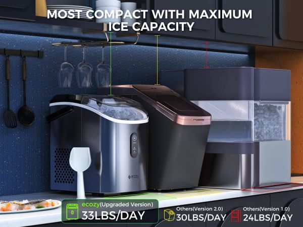 ecozy Nugget Ice Maker Countertop   Chewable Pellet Ice Cubes, 33 lbs Daily Output, Stainless Steel Housing, Silver - Image 5