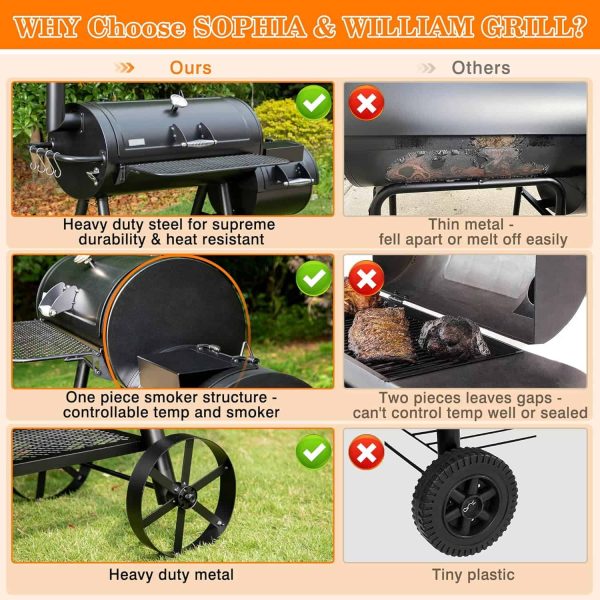 Sophia   William Heavy-Duty Charcoal Smoker Grills Extra Large Outdoor BBQ Gill - Image 6