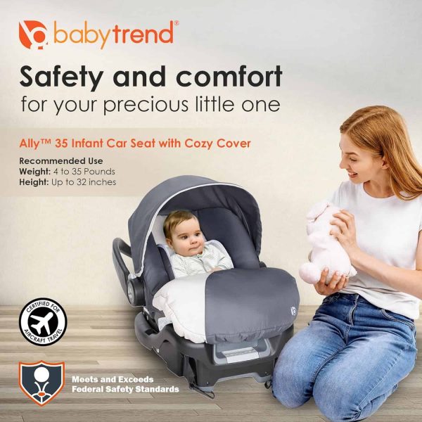 Baby Trend Ally Newborn Baby Infant Car Seat Carrier Travel System with Harness and Extra Cozy Cover, Gray Magnolia - Image 8