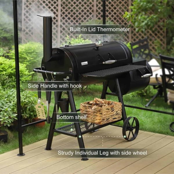 MFSTUDIO Heavy Duty Smoker, X-Large Charcoal Grill with Offset Smoker, 942 sq.in. Cooking Area, Black - Image 5