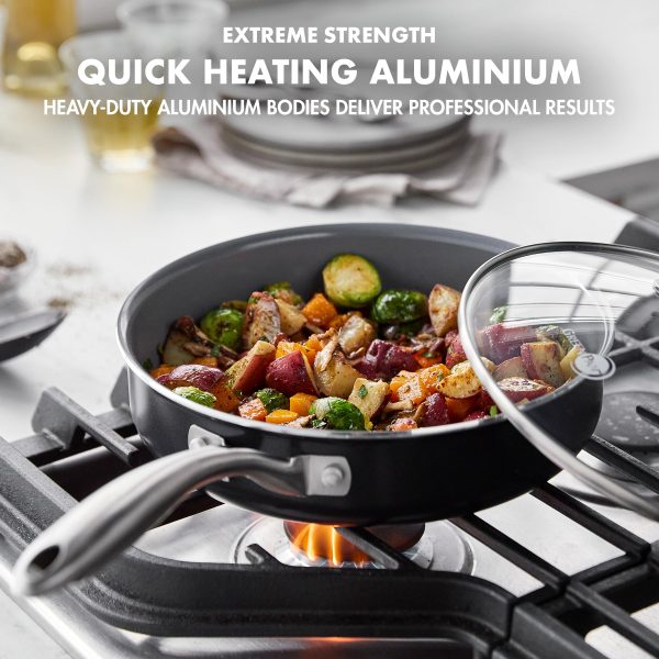 Swift Healthy Ceramic Nonstick, 12 Piece Cookware Pots and Pans Set, Black - Image 4