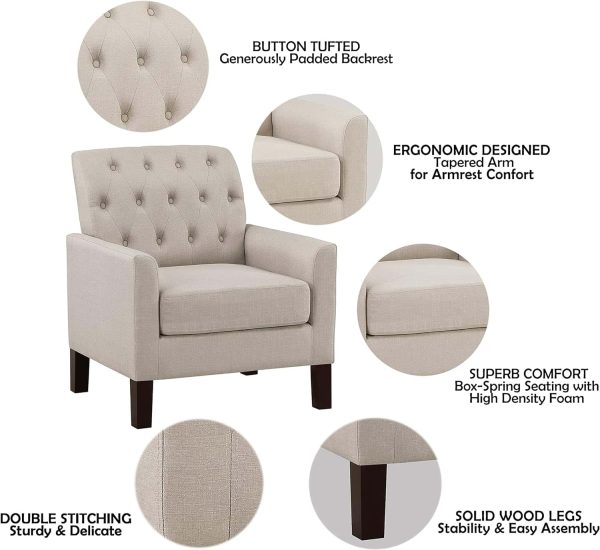 Rosevera Keene Living Room Modern Arm Chair, Textile Beige - Image 2
