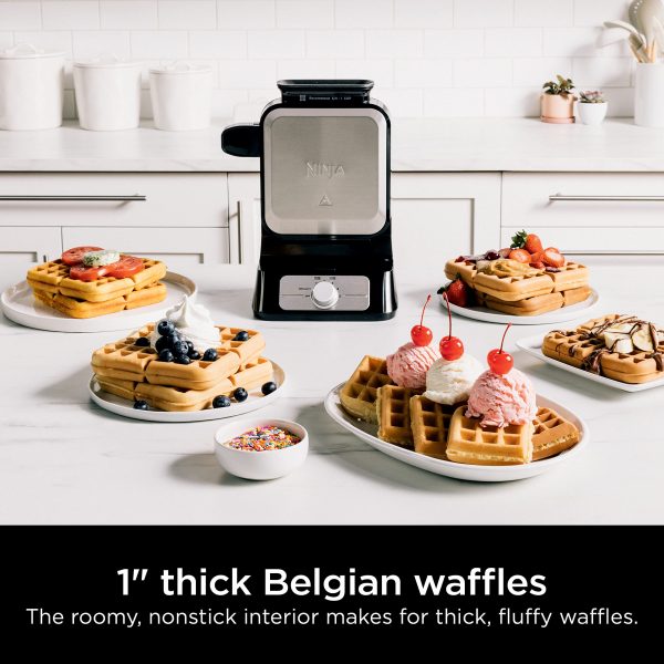 BW1001 NeverStick PRO Belgian Waffle Maker, Vertical Design, 5 Shade Settings, Black   Silver - Image 6
