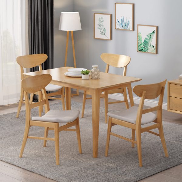Home Idalia Mid-century Modern Dining Chairs (Set of 4) by  Home, Light Beige + Natural Oak - Image 11