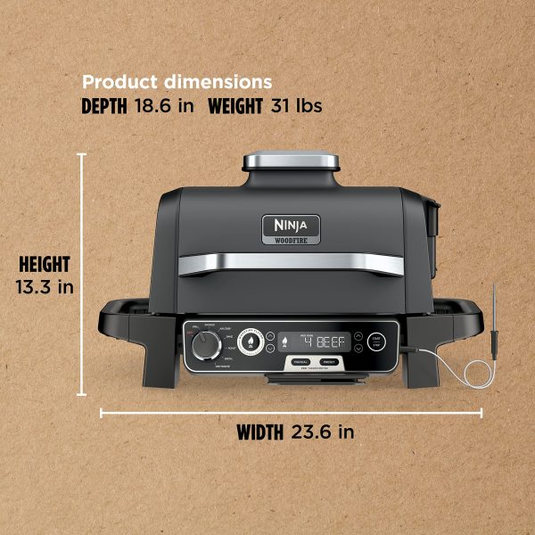 OG751BRN Woodfire Pro 7-in-1 Grill   Smoker   Portable Electric Outdoor Grill, Grey - Image 3