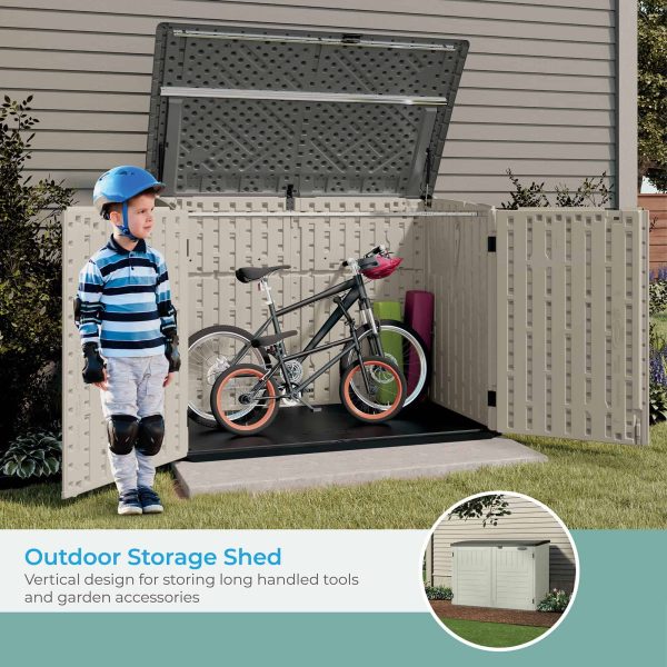 Suncast 5.9 ft. x 3.7 ft Horizontal Stow-Away Storage Shed   Natural Wood-like Outdoor Storage for Trash Cans and Yard Tools - Image 7