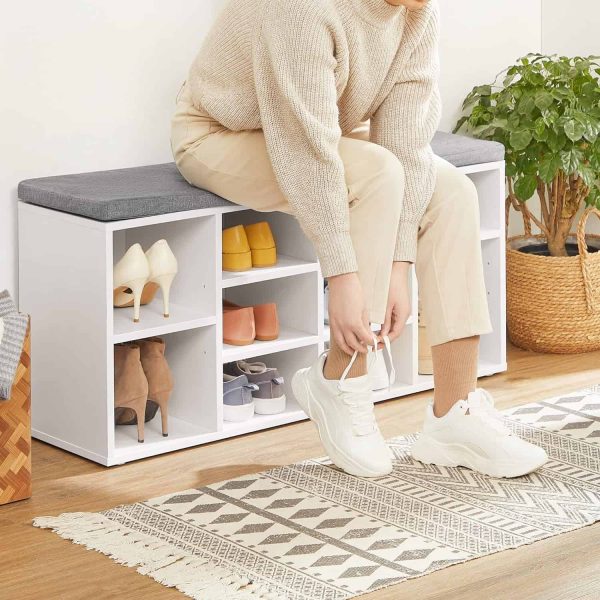 Shoe Bench with Cushion, Storage Bench with Padded Seat, Entryway Bench, White and Gray ULHS10WT - Image 6
