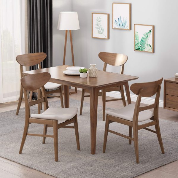 Home Idalia Mid-century Modern Dining Chairs (Set of 4) by  Home, Light Beige, Walnut - Image 8