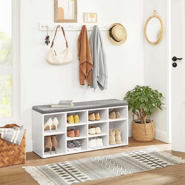 Shoe Bench with Cushion, Storage Bench with Padded Seat, Entryway Bench, White and Gray ULHS10WT - Image 2