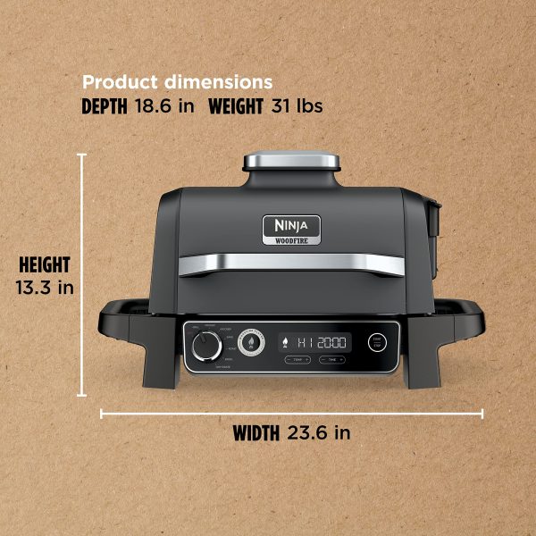 OG751BRN Woodfire Pro 7-in-1 Grill   Smoker   Portable Electric Outdoor Grill, Grey - Image 6