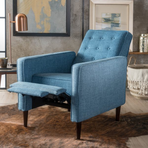 Home Mervynn Mid-Century Modern Button Tufted Fabric Recliner, Muted Blue - Image 7