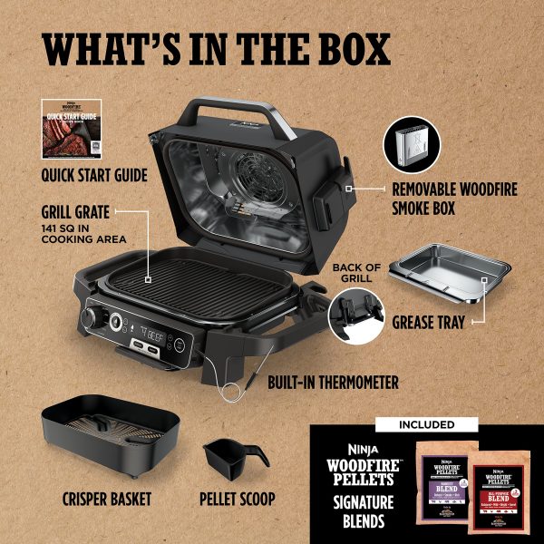 OG751BRN Woodfire Pro 7-in-1 Grill   Smoker   Portable Electric Outdoor Grill, Grey - Image 2