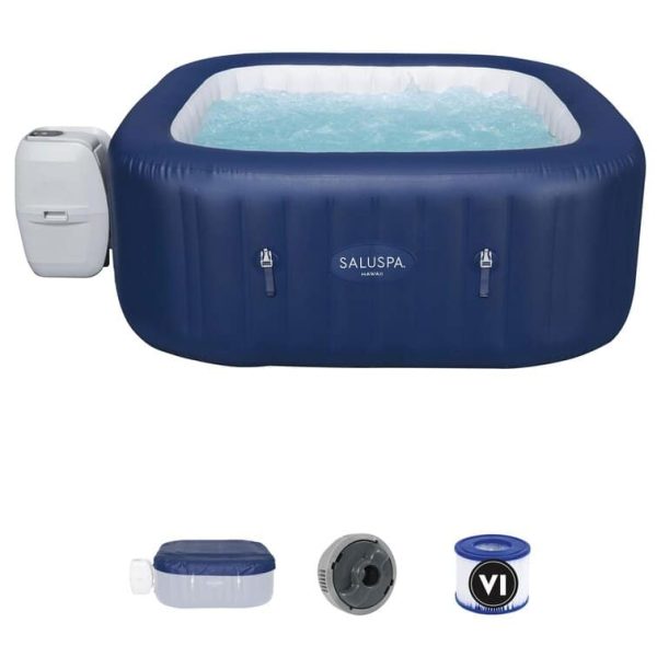 Bestway Hawaii SaluSpa 6 Person Inflatable Square Hot Tub with 114 AirJets, Blue - Image 10