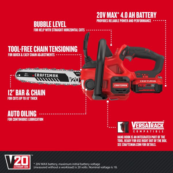 CMCCS620M1 V20 20-volt Max 12-in Cordless Electric Chainsaw 4 Ah (Battery   Charger Included) - Image 2