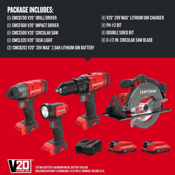 CMCK401D2 V20 4-Tool 20-volt Max Power Tool Combo Kit Case (2 Li-ion Batteries Included and Charger Included) - Image 3