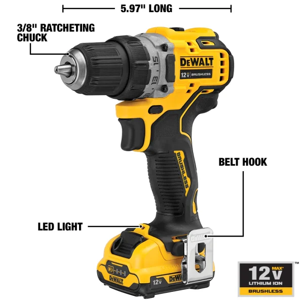 DCD701F2 XTREME 12-volt Max 3/8-in Brushless Cordless Drill (2 Li-ion Batteries Included and Charger Included) - Image 2