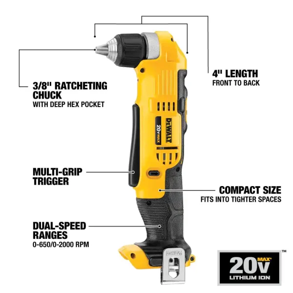 DCD740B 20-Volt MAX Cordless 3/8 in. Right Angle Drill/Driver (Tool-Only) - Image 2